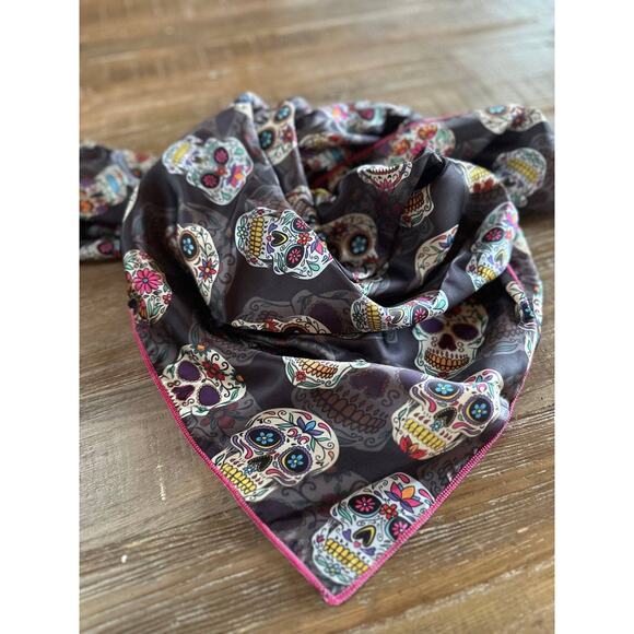 Charcoal Sugar Skulls Western Southwestern Wild Rag Scarf Accent - Picture 1 of 2